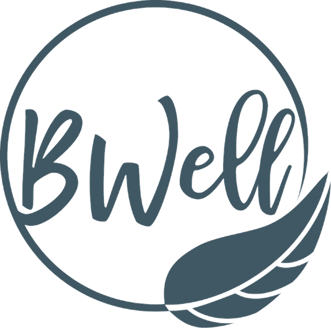 BWell with a deep blue leaf around script