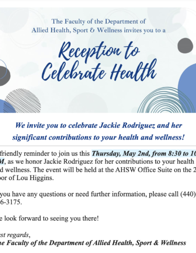 Email blast for Reception to Celebrate Health