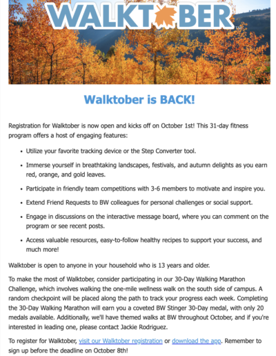 Walktober Email Blast and Announcement